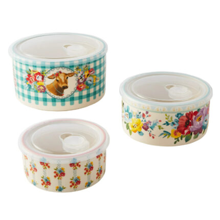 The Pioneer Woman Sweet Romance Cow 6PC Round Ceramic Bake and Storage Nesting Bowls Set