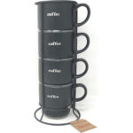 Signature Housewares 4-Piece Coffee Cup Set with Tower, Black, Horizontal