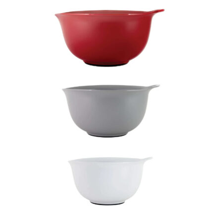 Kitchenaid Universal Set of 3 Easy Pour, Non-Slip Mixing Bowls in Red, Gray, and White