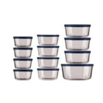 Anchor Hocking 24Pc Round Glass Food Storage Box Set with Navy Lids Clear