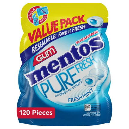 Mentos Pure Fresh Sugar-Free Gum with Xylitol, Fresh Mint, Nut Free, 120 Regular Size Pieces